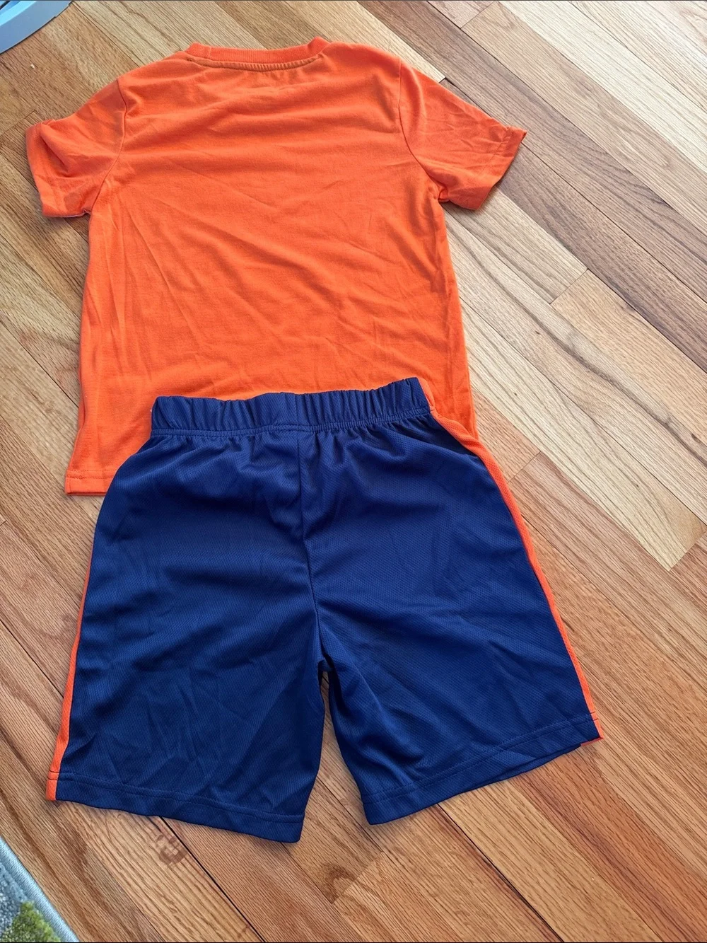 Kids Orange Basketball Tee & Navy Shorts Matching Set